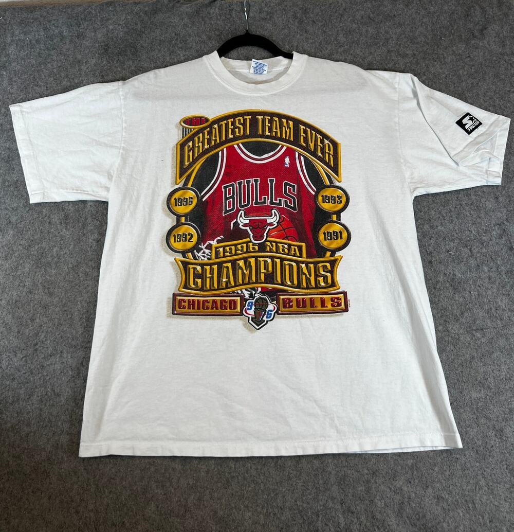 VTG 90s Chicago Bulls Starter T Shirt Mens Large White NBA Champions Graphic Tee